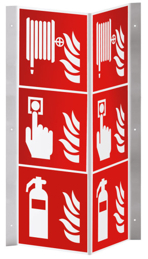 Brandschutz-Nasenschild: Feuerlöscher, Brandmelder, Löschschlauch, ASR/ISO, Kunststoff, 200 x 600 mm