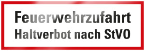 Feuerwehr-Hinweisschild: Feuerwehrzufahrt Halteverbot nach StVO, weiß-rot, Aluminium, 594 x 210 mm, 1 Stück