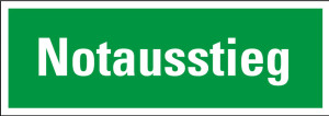 Rettungszeichen: Text Notausstieg, grün-weiß, praxisbewährt, Folie selbstklebend, 297 x 105 mm, 1 Stück