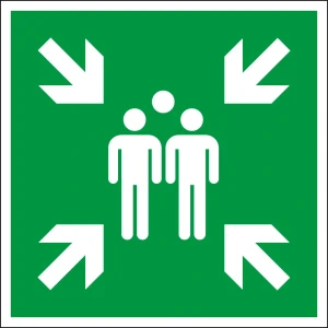 Rettungszeichen: Sammelstelle, grün-weiß, ASR/ISO, Aluminium, extra stark, 400 x 400 mm, 1 Stück