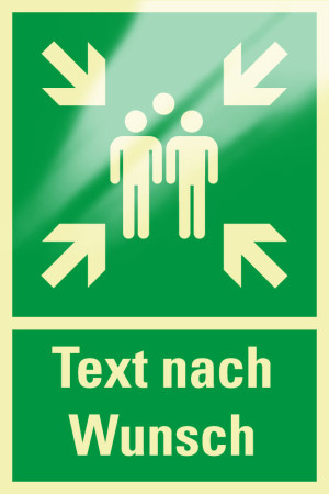 PERMALIGHT® power Rettungszeichen-Kombischild: Sammelstelle mit Text nach Wunsch, ASR A2.3, Kunststoff lang nachleuchtend, 400 x 600 mm