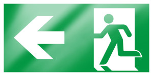 XXL-Rettungszeichen: Rettungsweg links mit Pfeil, grün-weiß, ASR/ISO, Aluminium-Verbund, 1200 x 600 mm, 1 Stück