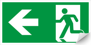 Rettungszeichen: Rettungsweg links mit Pfeil, grün-weiß, ASR/ISO, Standardfolie, 300 x 150 mm