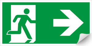 Rettungszeichen: Rettungsweg rechts mit Pfeil, grün-weiß, ASR/ISO, Standardfolie, 300 x 150 mm