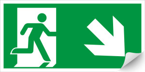Rettungszeichen: Rettungsweg rechts abwärts, ASR/ISO, Standardfolie, 300 x 150 mm