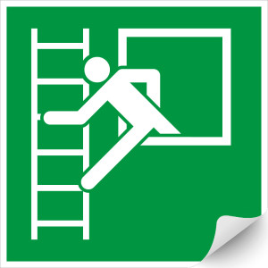 Rettungszeichen: Notausstieg mit Fluchtleiter, ASR/ISO, Folie selbstklebend, 200 x 200 mm, 1 Stück