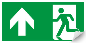 Rettungszeichen: Notausgang geradeaus mit Pfeil nach oben, weiß-grün, ASR/ISO, Standardfolie, 300 x 150 mm