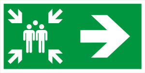 Rettungszeichen Sammelstelle mit Pfeil nach rechts, DIN/ISO, Aluminium, 400 x 200 mm