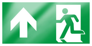 PERMALIGHT® power Rettungszeichen: Notausgang geradeaus, ASR/ISO, Aluminium lang nachleuchtend , 400 x 200 mm, 1 Stück