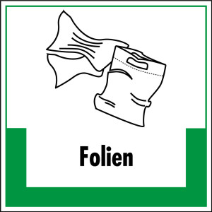 Abfallkennzeichen: Folien, Symbol mit Text, Kunststoff, 200 x 200 mm, 1 Stück