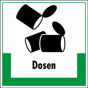 Abfallkennzeichen: Dosen, Symbol mit Text, Folie selbstklebend, 200 x 200 mm, 1 Stück