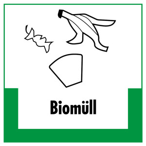 Abfallkennzeichen: Biomüll, Symbol mit Text, Folie selbstklebend, 200 x 200 mm, 1 Stück