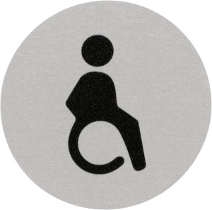 Türschild Piktogramm Behinderten-Toilette, Aluminium selbstklebend, Ø 60 mm