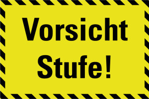 PERMALIGHT® power Türhinweisschild: Vorsicht Stufe!, schraffierter Rand, Kunststoff, lang nachleuchtend, 300 x 200 mm