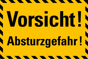 Hinweisschild: Vorsicht! Absturzgefahr!, gelb-schwarz, Kunststoff, 300 x 200 mm