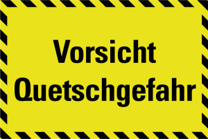 PERMALIGHT® power Hinweisschild: Vorsicht! Quetschgefahr!, schraffierter Rand, selbstklebende Folie, tagesfluoreszierend, nachleuchtend, 300 x 200 mm