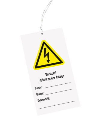 Wartungsanhänger Vorsicht! Arbeit an der Anlage, Kunststoff inkl. Kabelbinder, 76 mm x 147 mm, 10 St./Verpackungseinheit