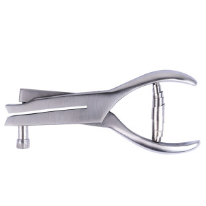 Lochzange mit Behälter zum Markieren von Plaketten, Kerbform Kreis 3 mm, Maultiefe 48 mm