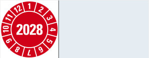 Kabelprüfplakette 2028, rot, Standardfolie, 100 x 20 mm, 8 St./Bogen