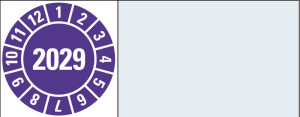 Kabelprüfplakette 2029, violett, Standardfolie, 100 x 20 mm, 8 St./Bogen