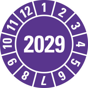Jahresprüfplakette 2029, violett, Standardfolie, Ø 30 mm, 100 St./Heft