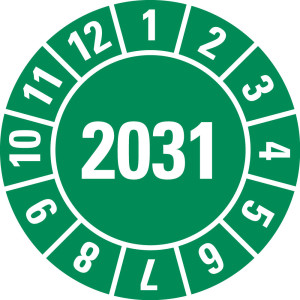 Jahresprüfplakette 2031, grün, Standardfolie, Ø 30 mm, 500 St./Rolle