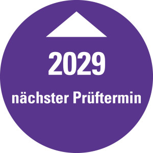 Systemprüfplakette Nächster Prüftermin, 2029, violett, Standardfolie, Ø 30 mm, 10 St./Bogen
