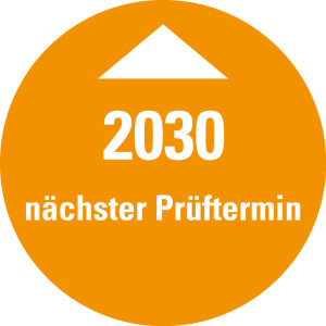 Systemprüfplakette Nächster Prüftermin, 2030, orange, Standardfolie, Ø 30 mm, 10 St./Bogen