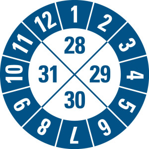 Prüfplakette 28 - 31, blau, Standardfolie, Ø 30 mm, 10 St./Bogen