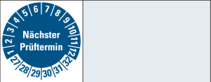 Kabelprüfplakette Nächster Prüftermin, 27 - 32, blau, Standardfolie, 100 x 20 mm, 8 St./Bogen