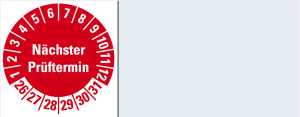 Kabelprüfplakette Nächster Prüftermin, 26 - 31, rot, Standardfolie, 50 x 20 mm, 64 St./Heft