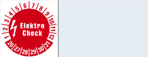 Kabelprüfplakette Elektro Check, 26 - 31, rot, Standardfolie, 50 x 20 mm, 16 St./Bogen