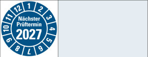 Kabelprüfplakette 2027 nächster Prüftermin, blau, Standardfolie, 50 x 20 mm, 16 St./Bogen