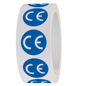 CE-Kennzeichen, RoHS konform, rund, blau-weiß, Folie selbstklebend, Ø 30 mm, 1000 St./Rolle