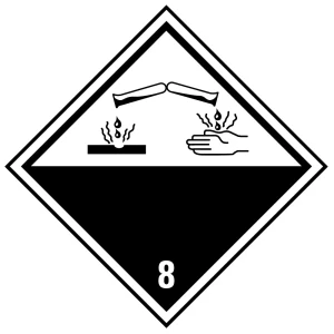 Verpackungskennzeichen Klasse 8, ätzende Stoffe, Haftpapier permanent, 100 x 100 mm, 1000 St./Rolle