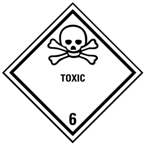Verpackungskennzeichen Klasse 6.1 Toxic, Haftpapier permanent, 100 x 100 mm, 1000 St./Rolle