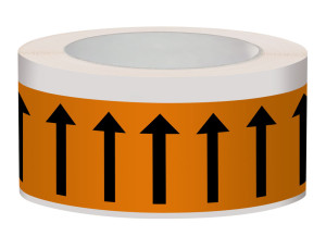 Rohrleitungsband: Fließrichtungspfeile, orange-schwarz, Folie selbstklebend, 50 mm breite, 33 m/Rolle