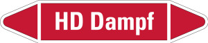 Rohrleitungsetikett: HD Dampf, rot-weiß, für Rohre mit Ø 25 - 40 mm, Standardfolie, 154 x 26 mm, 5 St./Bogen