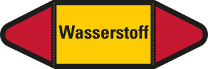 Rohrleitungsetikett: Wasserstoff, gelb-schwarz-rot, für Rohre mit Ø ab 90 mm, Standardfolie, 440 x 100 mm, 2 St./Bogen