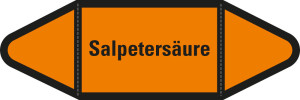 Rohrleitungsetikett: Salpetersäure, orange-schwarz, für Rohre mit Ø ab 90 mm, Standardfolie, 440 x 100 mm, 2 St./Bogen