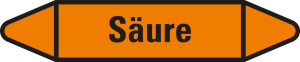 Rohrleitungsetikett: Säure, orange-schwarz, für Rohre mit Ø 40 - 60 mm, Standardfolie, 218 x 37 mm, 5 St./Bogen