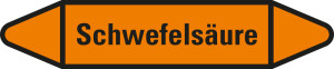 Rohrleitungsetikett: Schwefelsäure, orange-schwarz, für Rohre mit Ø 25 - 40 mm, Standardfolie, 154 x 26 mm, 5 St./Bogen