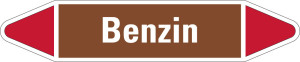 Rohrleitungsetikett: Benzin, braun-weiß-rot, für Rohre mit Ø 15 - 25 mm, Standardfolie, 96 x 17 mm, 8 St./Bogen
