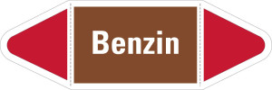 Rohrleitungsetikett: Benzin, braun-weiß-rot, für Rohre mit Ø ab 90 mm, Standardfolie, 440 x 100 mm, 2 St./Bogen