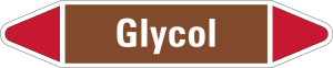 Rohrleitungsetikett: Glycol, braun-weiß-rot, für Rohre mit Ø 25 - 40 mm, Standardfolie, 154 x 26 mm, 5 St./Bogen