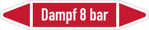 Rohrleitungsetikett: Dampf 8 bar, gemäß DIN 2403, rot-weiß, für Rohre mit Ø 15 - 25 mm, Standardfolie, 96 x 17 mm, 8 St./Bogen