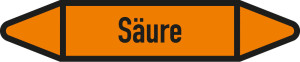 Rohrleitungsetikett: Säure, gemäß DIN 2403, orange-schwarz, für Rohre mit Ø 15 - 25 mm, 96 x 17 mm, Standardfolie, 8 St./Bogen