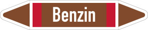 Rohrleitungsetikett: Benzin, gemäß DIN 2403, braun-weiß-rot, für Rohre mit Ø 25 - 40 mm, Standardfolie, 154 x 26 mm, 5 St./Bogen