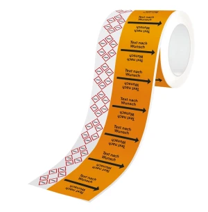 Rohrleitungsband, Text nach Wunsch, Ausführung 1 , Standardfolie , Ø ab 15 mm, 33 m/Rolle