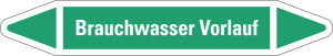 Rohrleitungsetikett: Brauchwasser Vorlauf, grün-weiß, für Rohre mit Ø 25 - 40 mm, Standardfolie, 154 x 26 mm, 5 St./Bogen